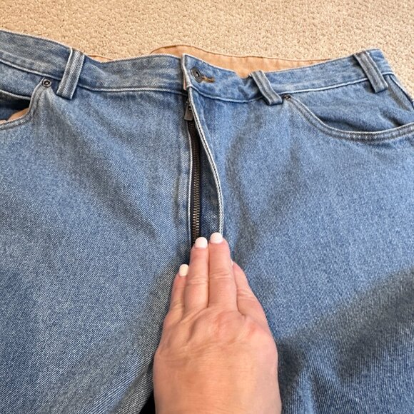 Duluth Trading Co Jeans Ballroom Relaxed Fit Tradesman Easy Light Wash Size 44 - Picture 9 of 16